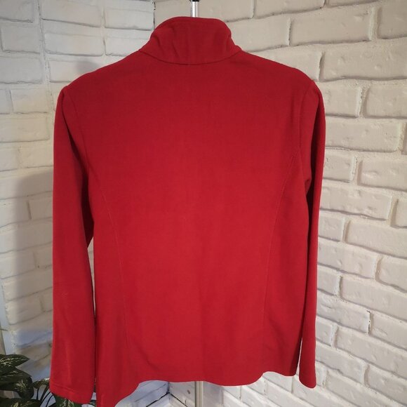 Lands End Ladies Size Medium Fitted Red 1/4 Zip Fleece Pullover - Picture 2 of 9